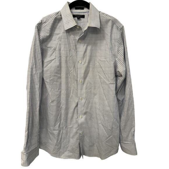Banana Republic Men's Button Down Grant Shirt Medium White and Blue Windowpane - Picture 1 of 7